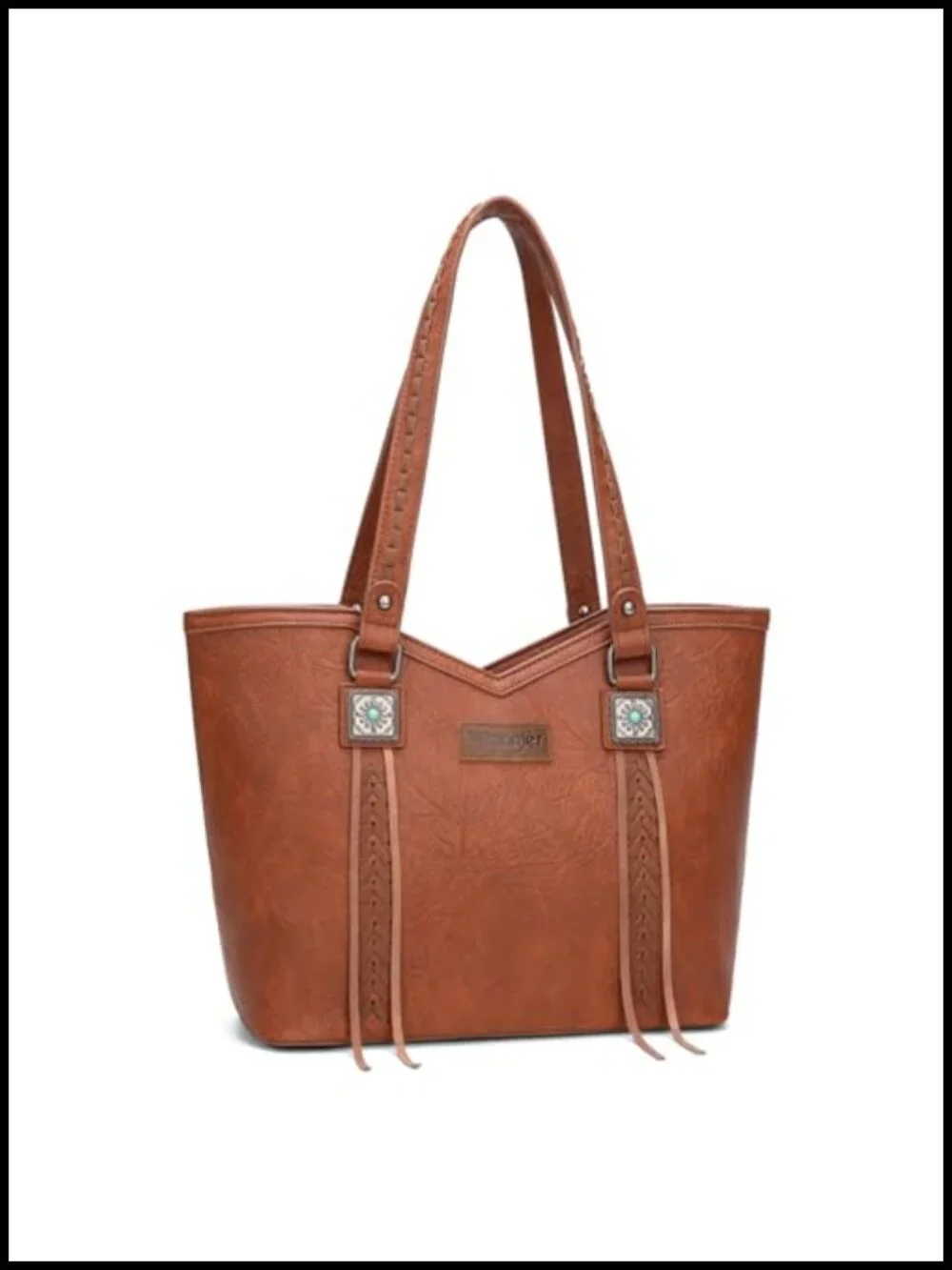 Vegan Leather Western Tote Bag with Turquoise Accents